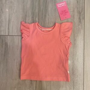NWT RuffleButts Bubble Gum Pink Ribbed Texture Flutter Sleeve T-Shirt, 3-6M